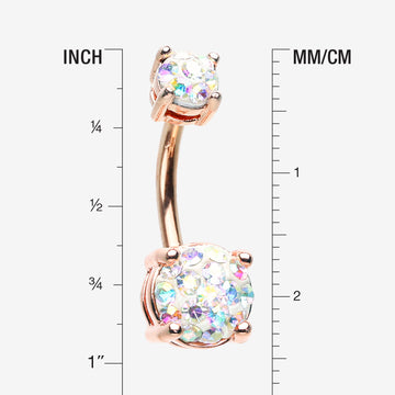 Detail View 1 of Rose Gold Multi-Gem Sprinkle Sparkle Prong Set Belly Button Ring-Aurora Borealis